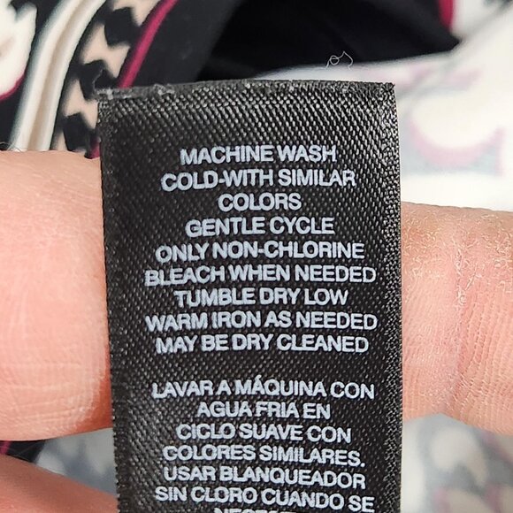 WHBM Dress Womens Medium Black Pink Damask Bell Long Sleeve Mini Shift Casual - Picture 8 of 10